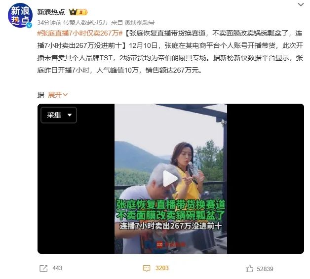 微商女王张庭复出带货？7小时仅卖267万，舆论为何一边倒批判