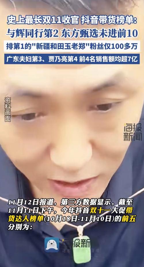 抖音双十一主播战报:新疆和田玉老郑、与辉同行断层领先,交个朋友未进前十